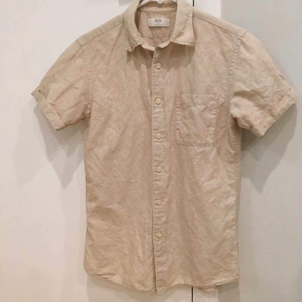 Tan short sleeve linen button up